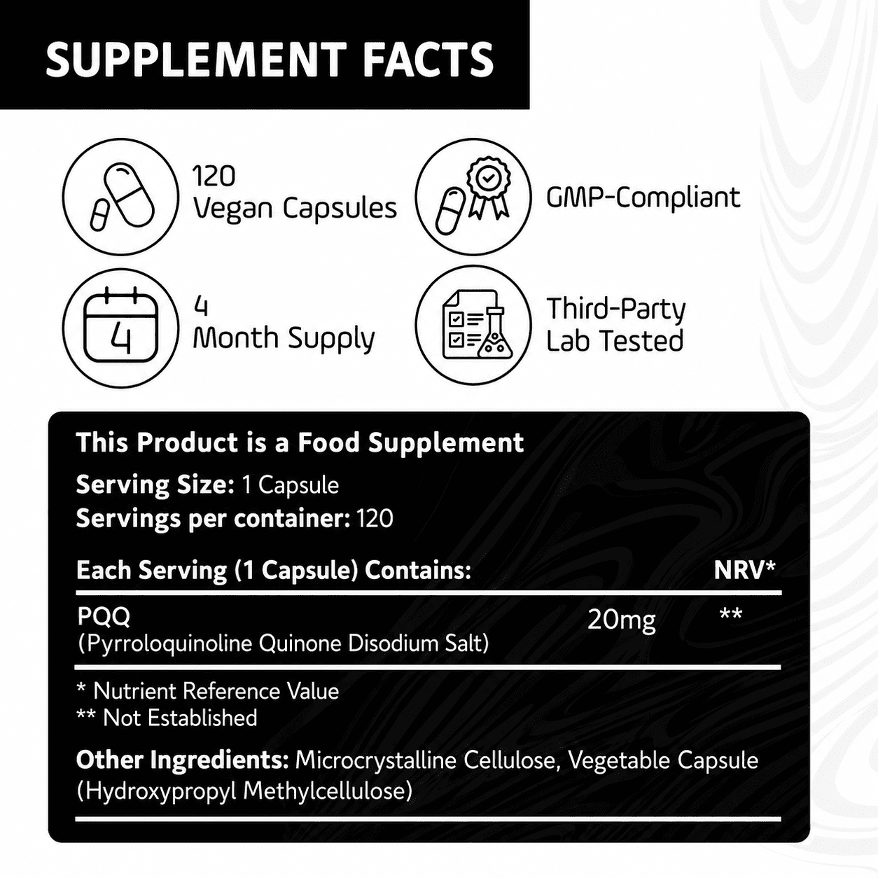 Advanced PQQ 20mg Capsules - High Purity Mitochondrial Support, 120 Capsules - Image 4