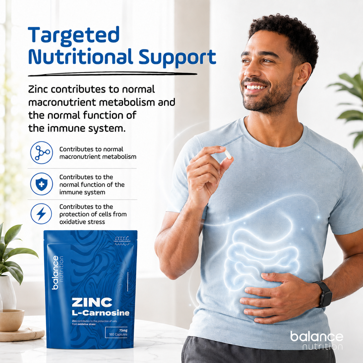 Zinc L-Carnosine Supplement, 75mg, 180 Capsules, Bioavailable Form Zinc L-Carnosine, Supports Gut Health, Digestive System, Nutrient Absorption - 3 Months Supply - Image 3